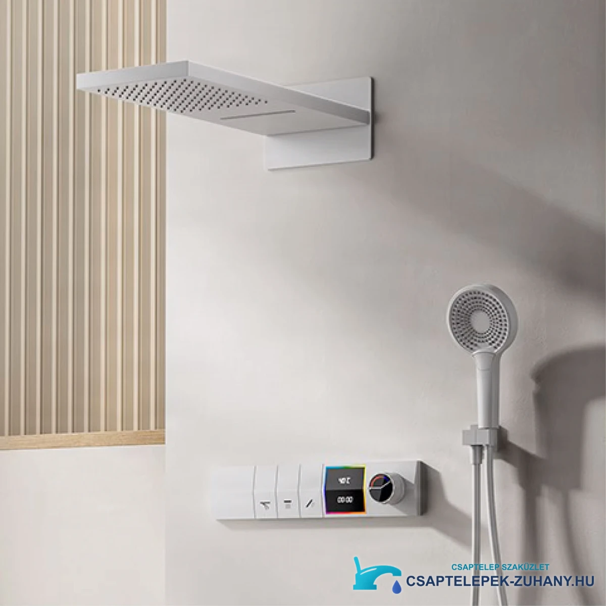 Fehér ELITE EDITION BCS1050 falba süllyesztett zuhanyrendszer világosszürke fürdőszobafalon