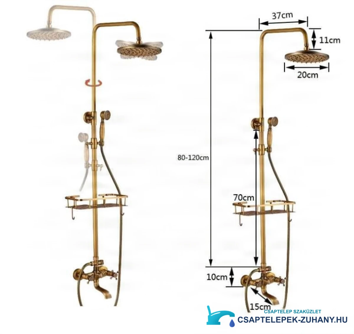 EYN AK1424 woo-13073 antik szett méretei: 80–120 cm magas, 37 cm kinyúlás