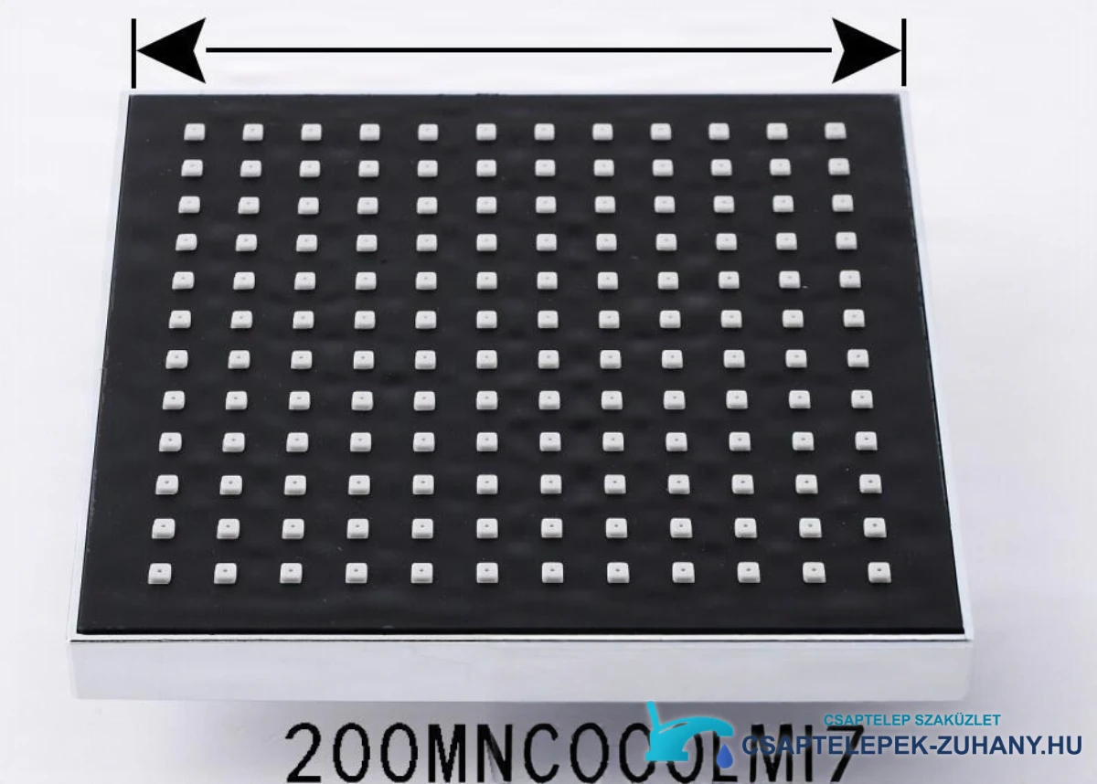 Az EYN PT77075 négyzetes fejzuhanyának mérete: 200 mm szélesség