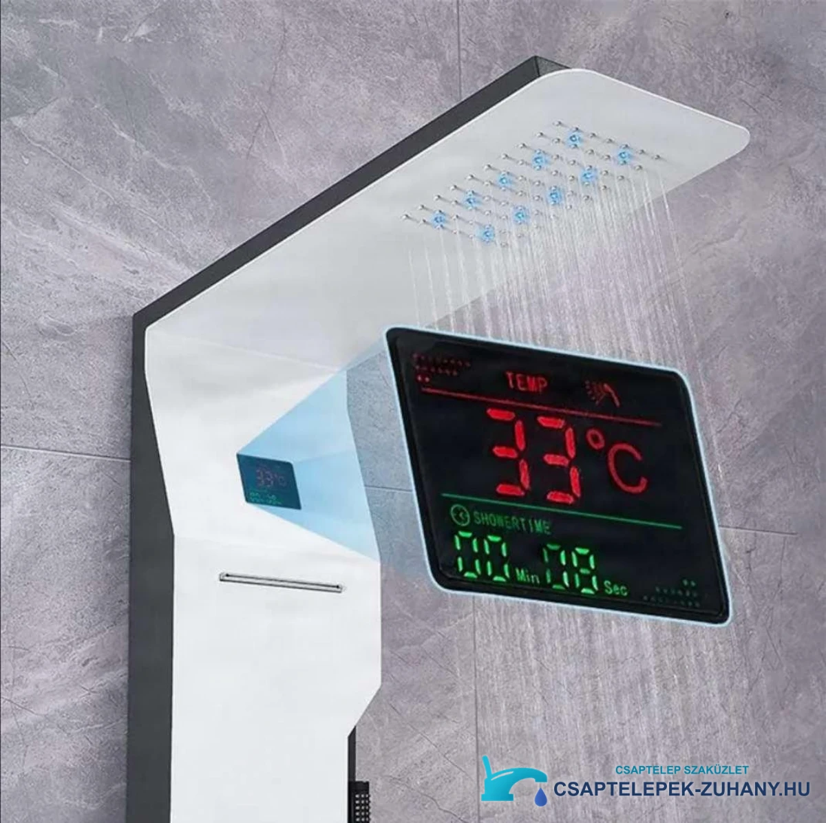 Az ELITE EDITION DELUX BSP1412 zuhanypanel digitális kijelzője részletesen