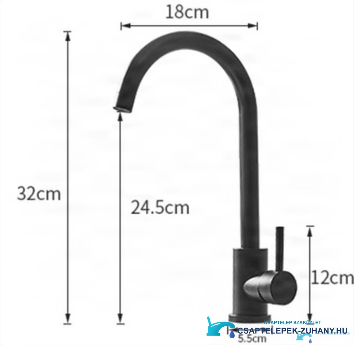 A BP1402 csaptelep műszaki rajza 32 cm magassággal és 18 cm kinyúlással
