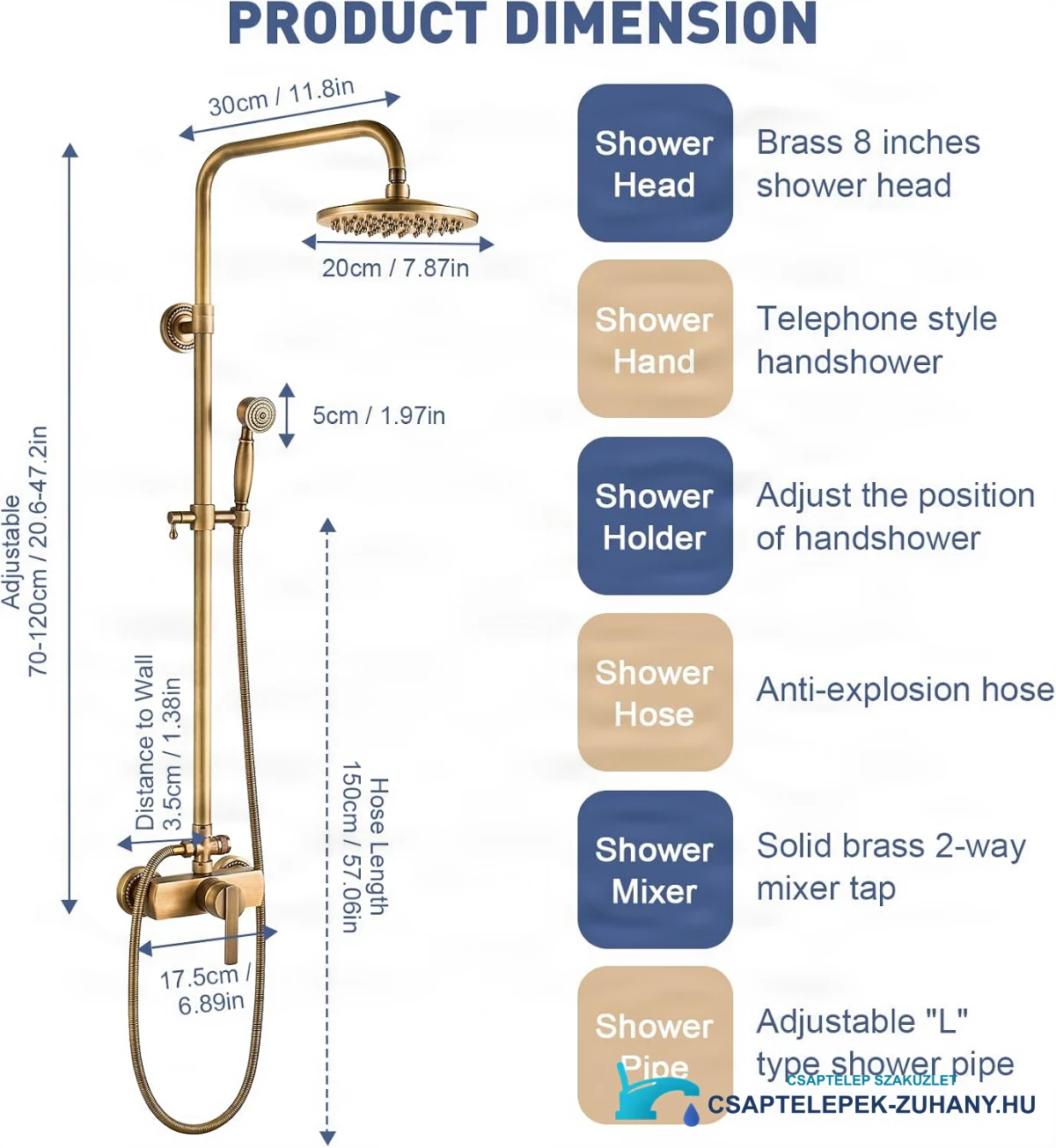 ELITE EDITION BSE1508 zuhanyrendszer: 20 cm-es fejzuhany és állítható magasság