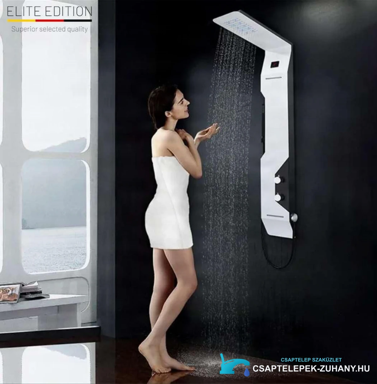 ELITE EDITION DELUX BSP1412 mattfehér zuhanypanel fekete részletekkel