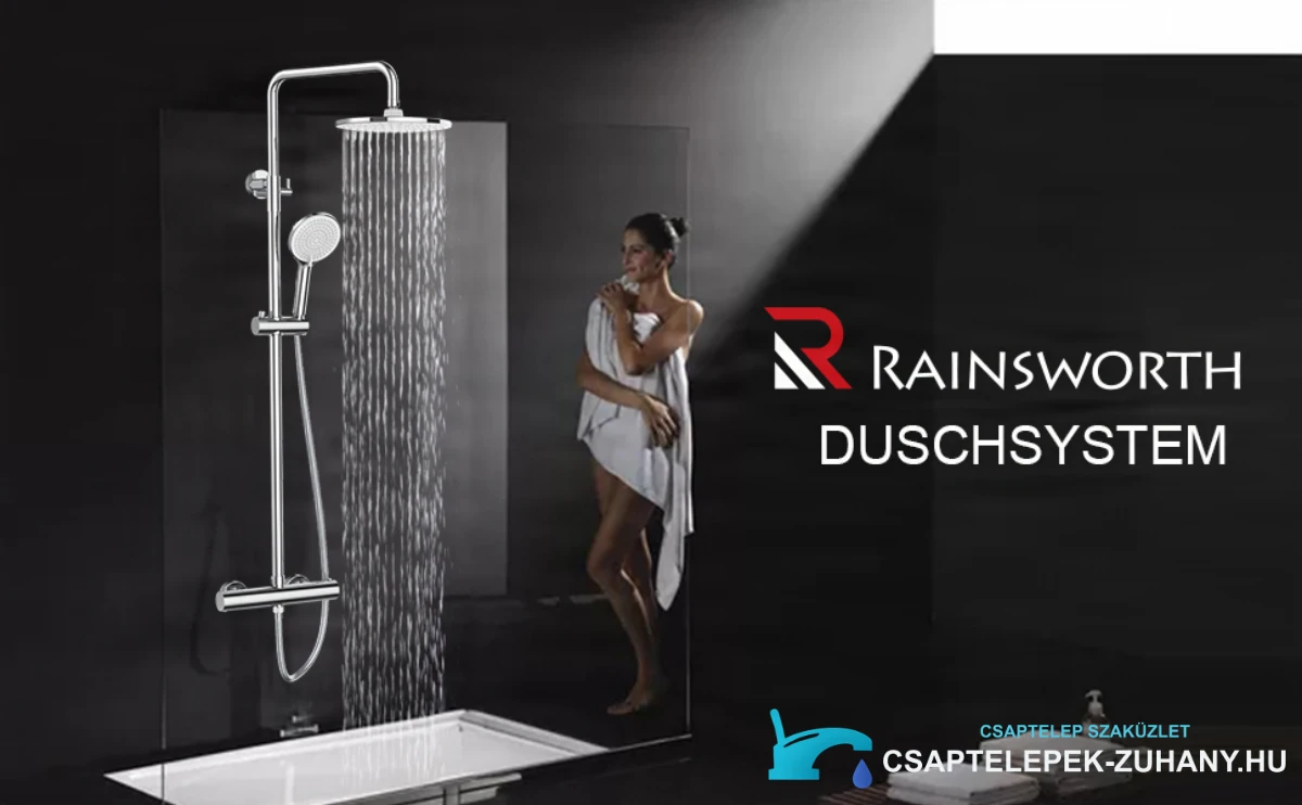 Rainsworth ELITE EDITION BSE1603 zuhanyrendszer egy modern, sötét zuhanyzóban