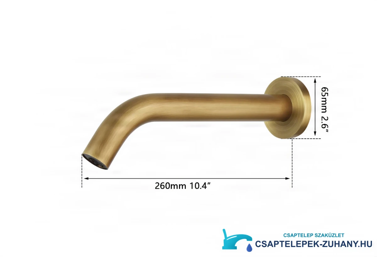 BWS1254 sensoros fali csaptelep műszaki rajza (260 mm, 65 mm-es takarórózsa)