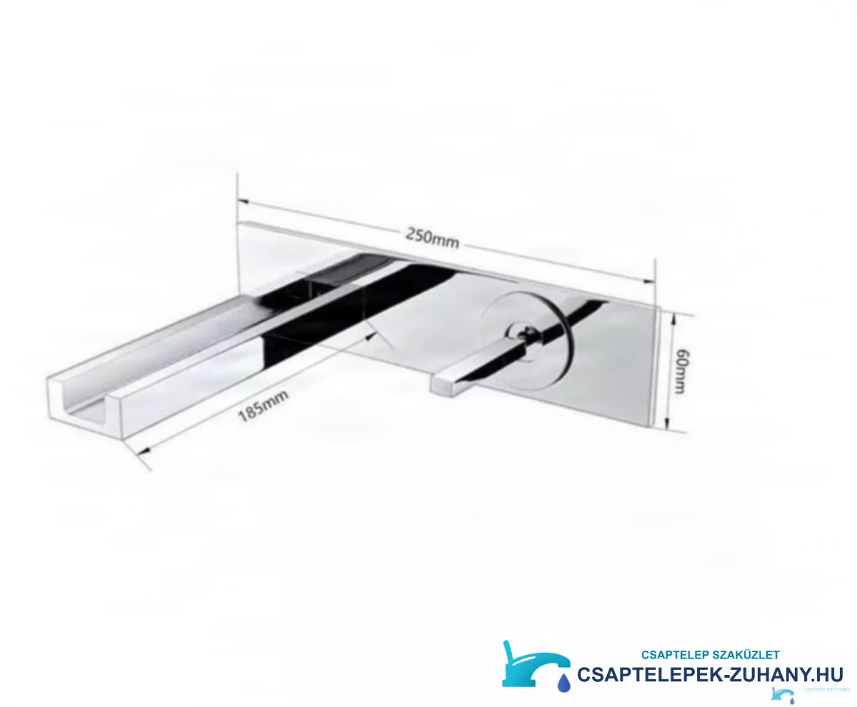 A WLED1454 LED-es fali vízesés csaptelep műszaki rajza (250 × 60 mm, kinyúlás 185 mm)