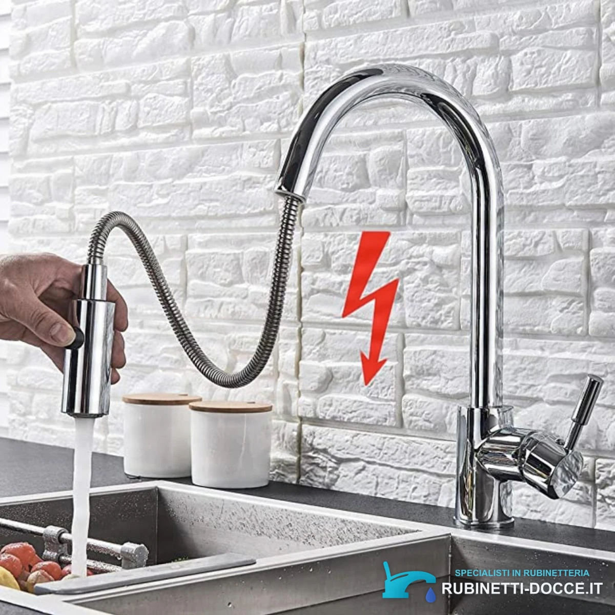 Miscelatore a bassa pressione EYN NT1546 estraibile con getto d'acqua concentrato