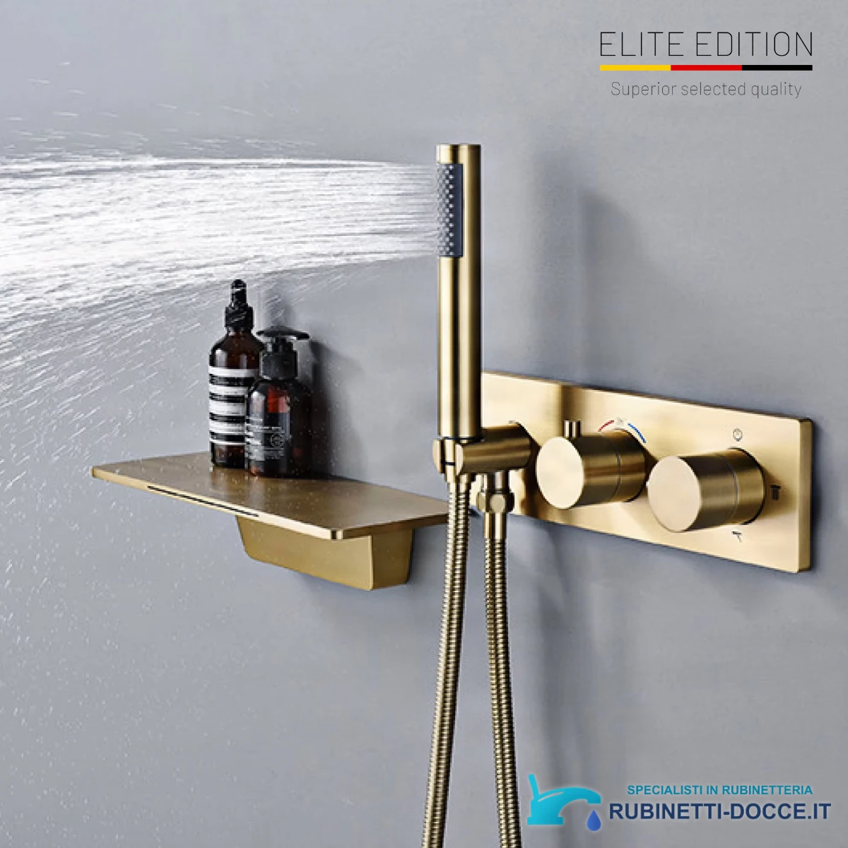 Sistema doccia da incasso ELITE EDITION BCS1499-1 termostatico con LED e cascata, in diverse finiture tra cui oro spazzolato e nero opaco