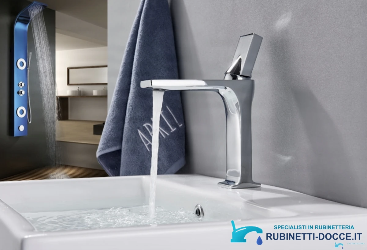 Miscelatore per lavabo freestanding EYN VU1610 in cromo, nero opaco e grigio scuro