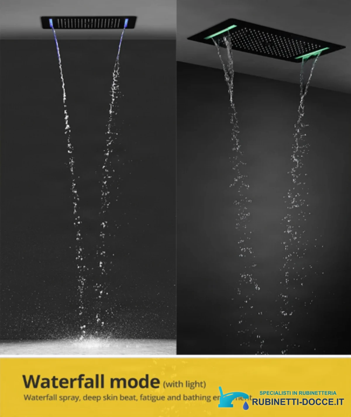 Sistema doccia a incasso ELITE EDITION BCS1557 termostatico con LED, getto a cascata e idromassaggio, nero e nero opaco