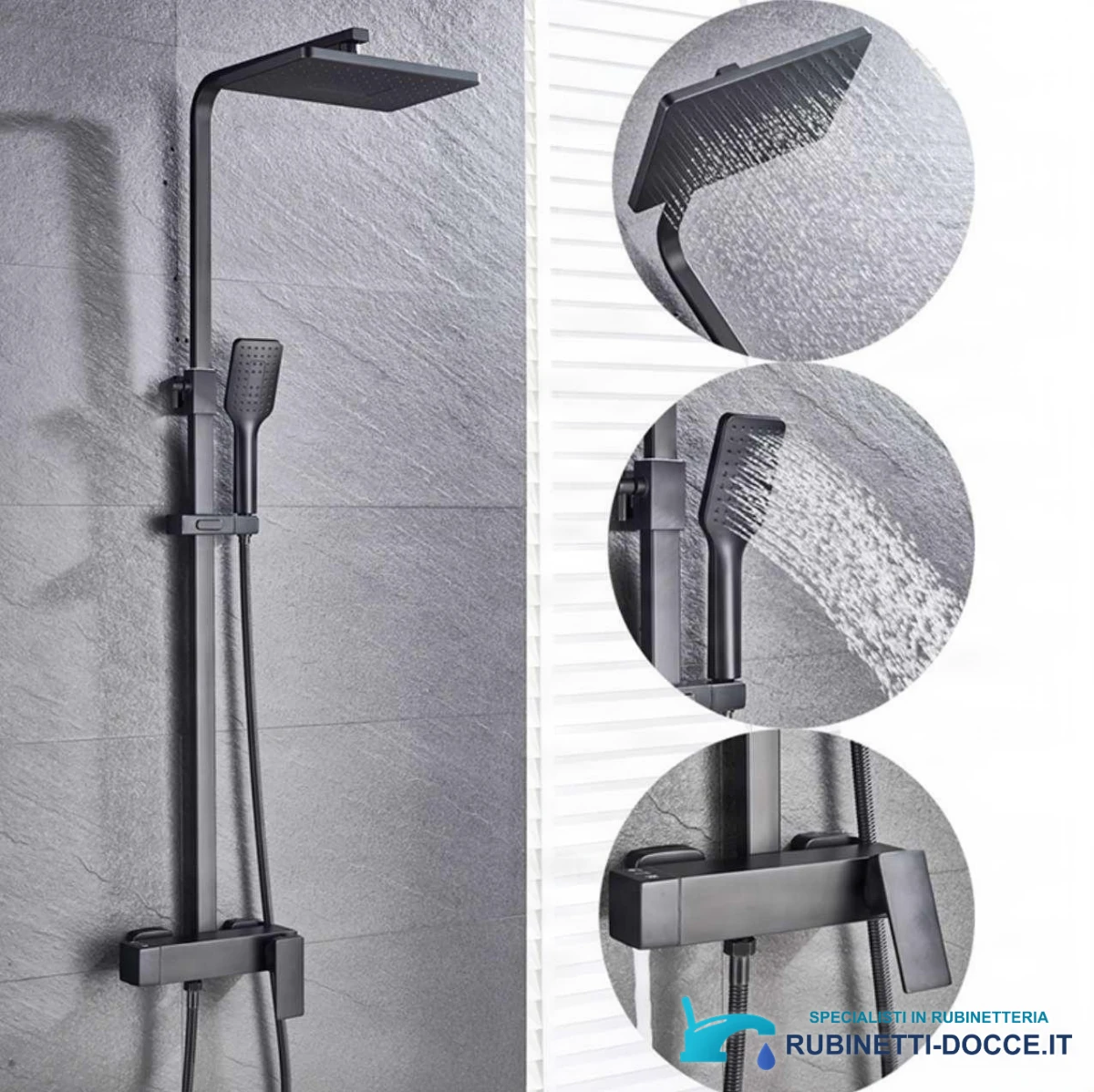 Sistema doccia esterno BT1048 termostatico con cascata, più finiture