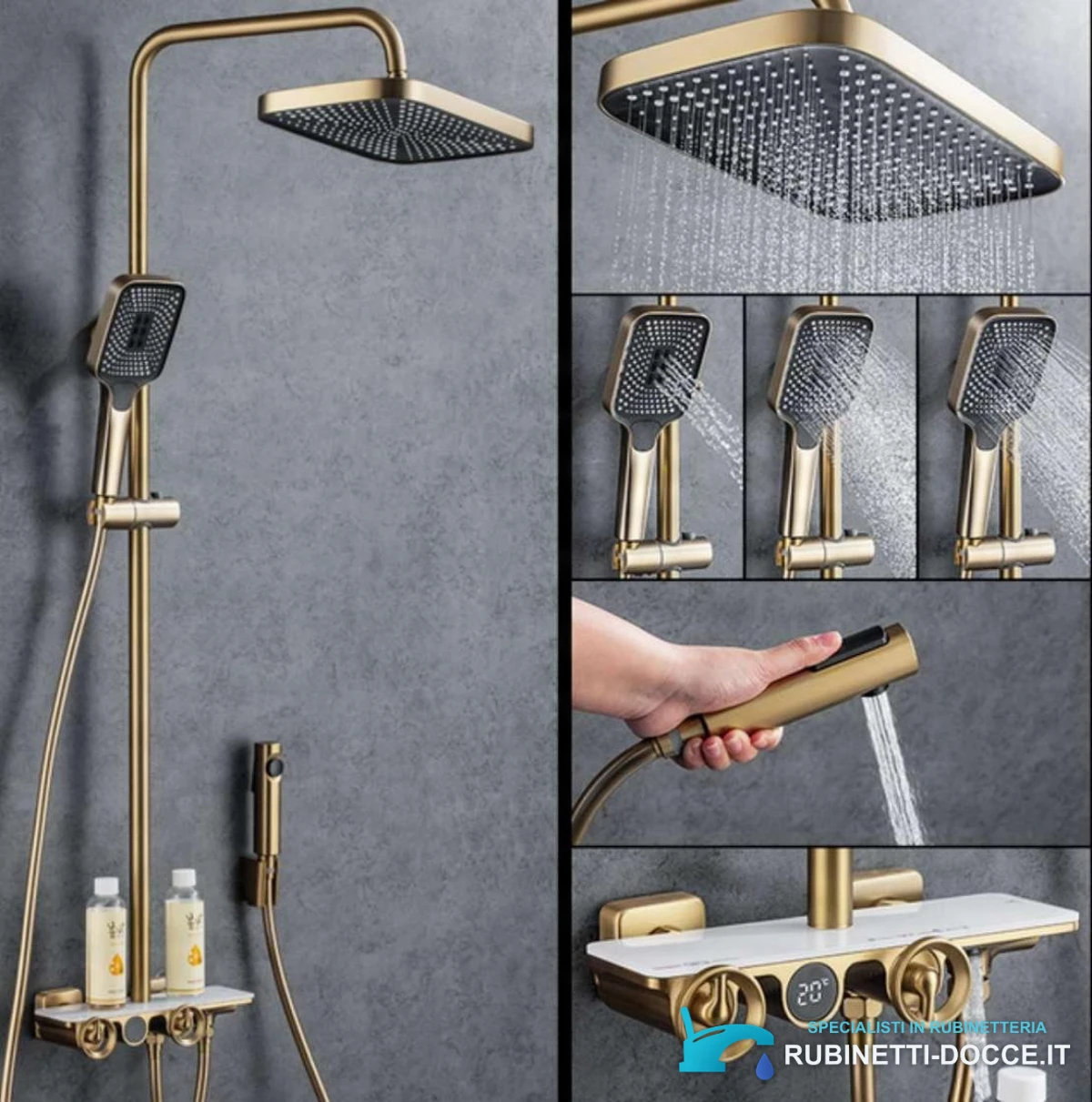 Sistema doccia ELT1104 in oro spazzolato con diversi getti