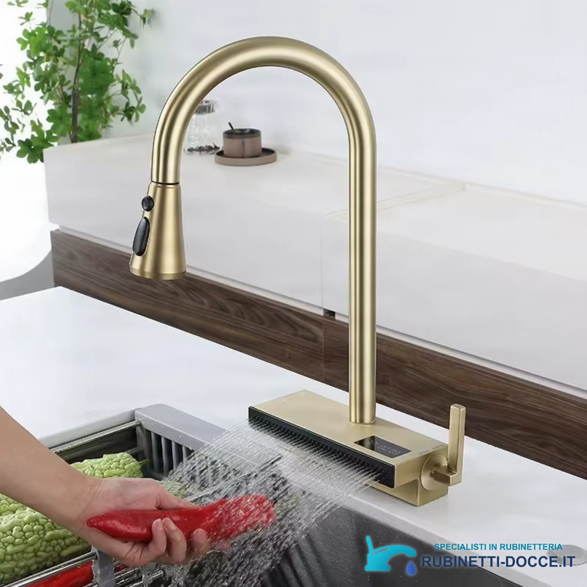Miscelatore da cucina ELITE EDITION KFS1442 in oro spazzolato con doccetta estraibile