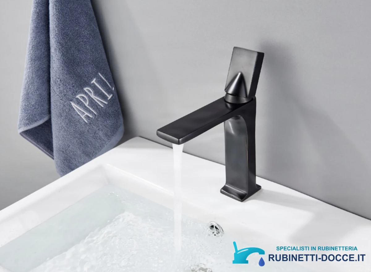 Miscelatore per lavabo freestanding EYN VU1610 in cromo, nero opaco e grigio scuro