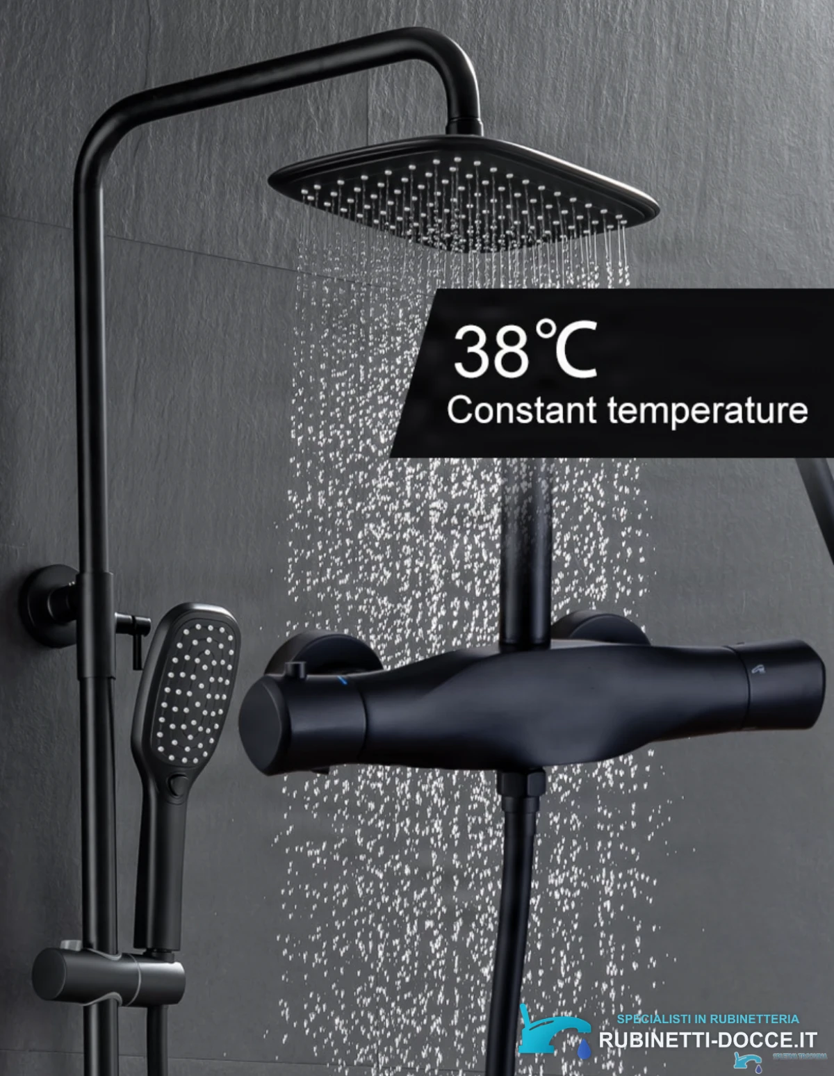 Sistema doccia termostatico esterno EYN TB1845 con bocca a cascata in più finiture
