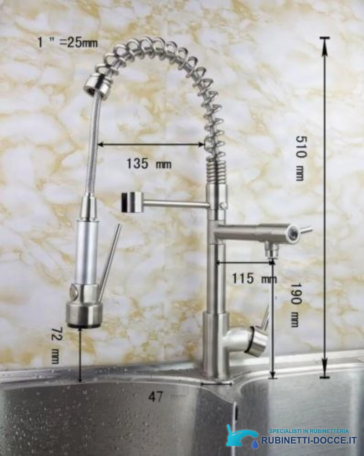 Rubinetto da cucina EYN0141 semiprofessionale a doppia uscita con doccetta estraibile, in più finiture