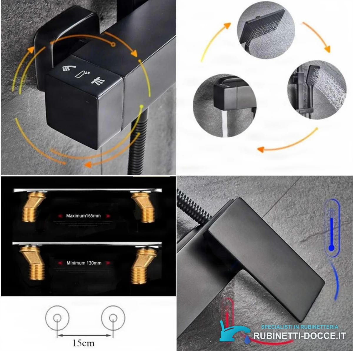 Sistema doccia esterno BT1048 termostatico con cascata, più finiture