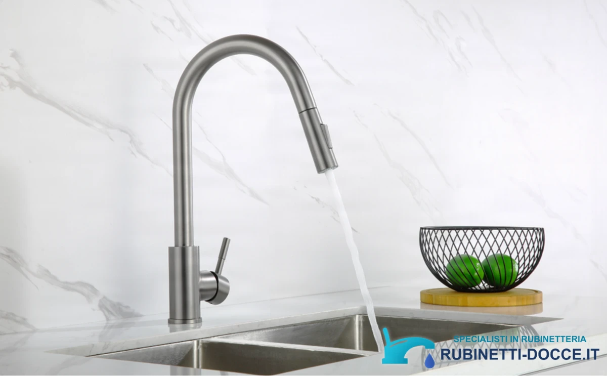 Rubinetto da cucina ELITE EDITION KF1410 con doccetta estraibile multigetto, LED e finitura canna di fucile