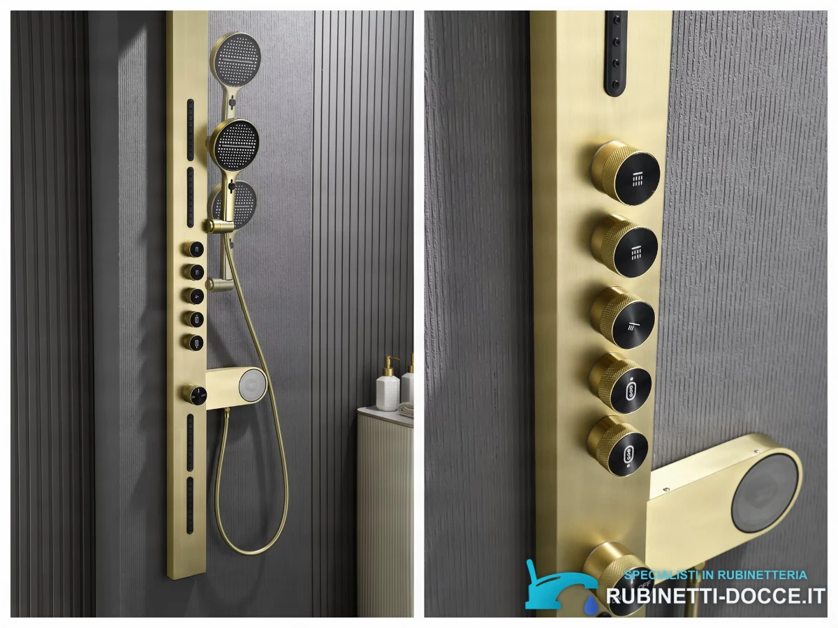 Set doccia moderno minimalista in ottone con display digitale ELITE EDITION BSW1726 in oro spazzolato
