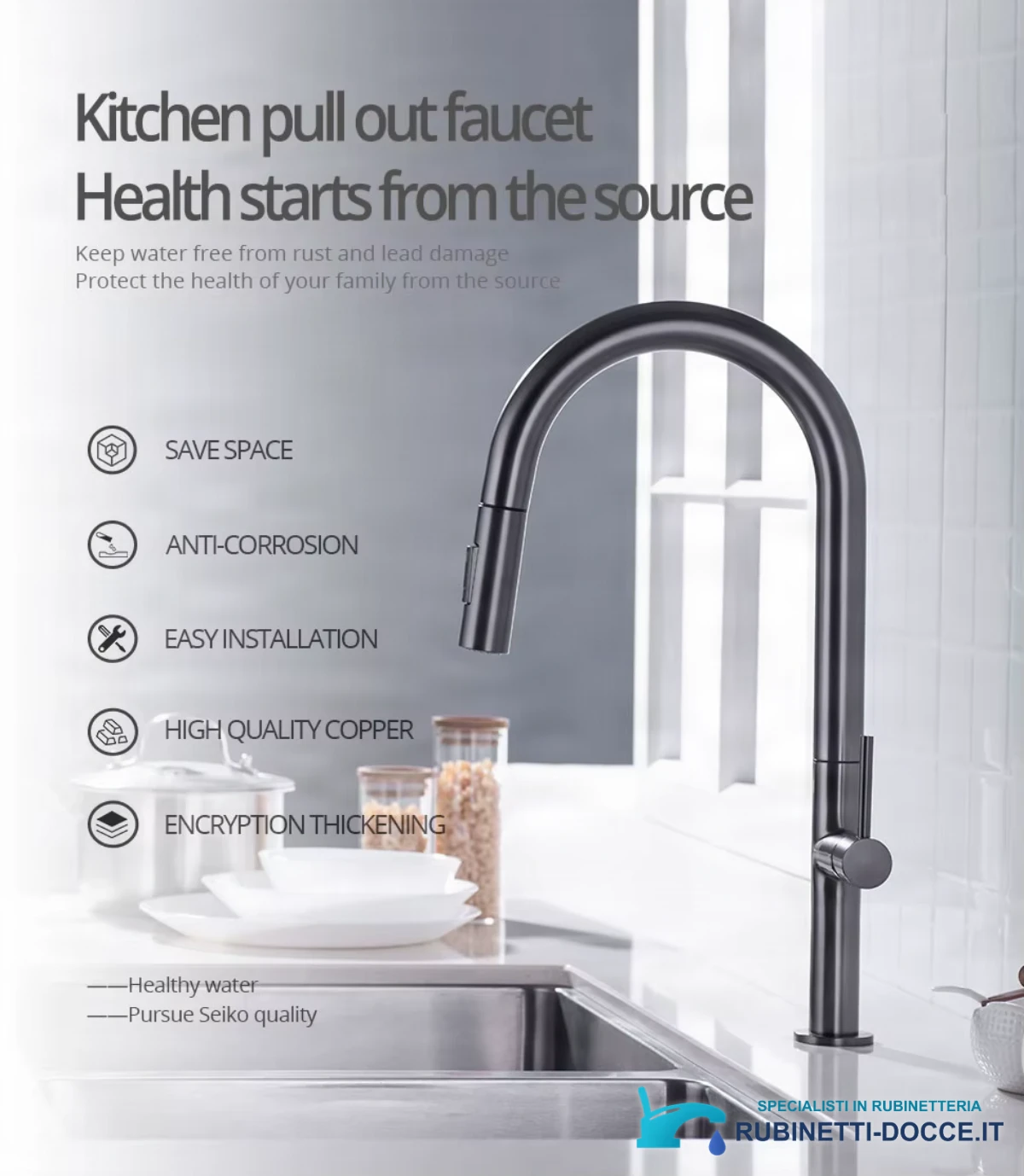 Specifiche rubinetto ELITE EDITION KF1210 con doccetta estraibile: salvaspazio e monocomando