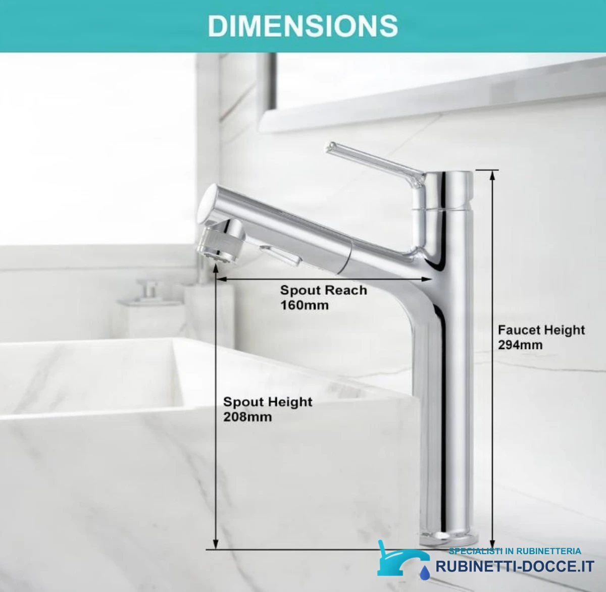Rubinetto da bagno EYN IZK1444 con doccetta estraibile, in cromo o nero opaco