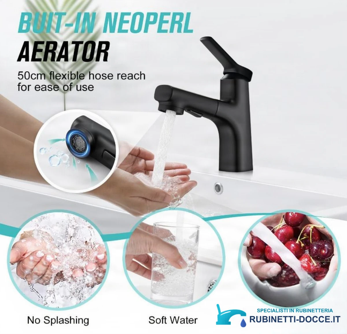 Rubinetto da bagno EYN IZK1444 con doccetta estraibile, in cromo o nero opaco