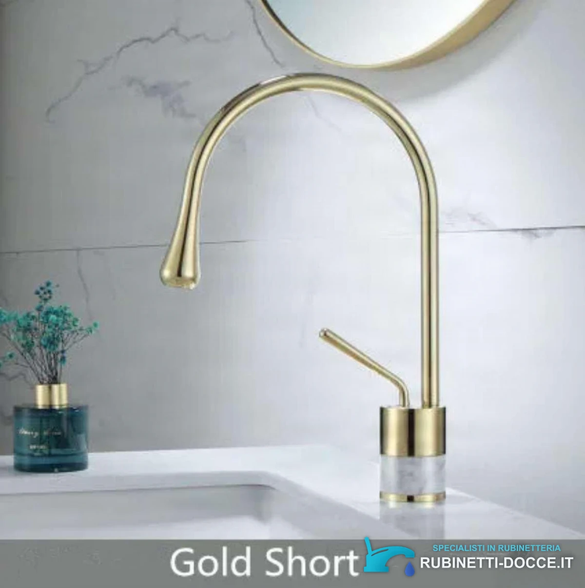 Miscelatore per lavabo EYN BF0954 da piano in ottone con bocca girevole, in più finiture tra cui oro spazzolato e nero