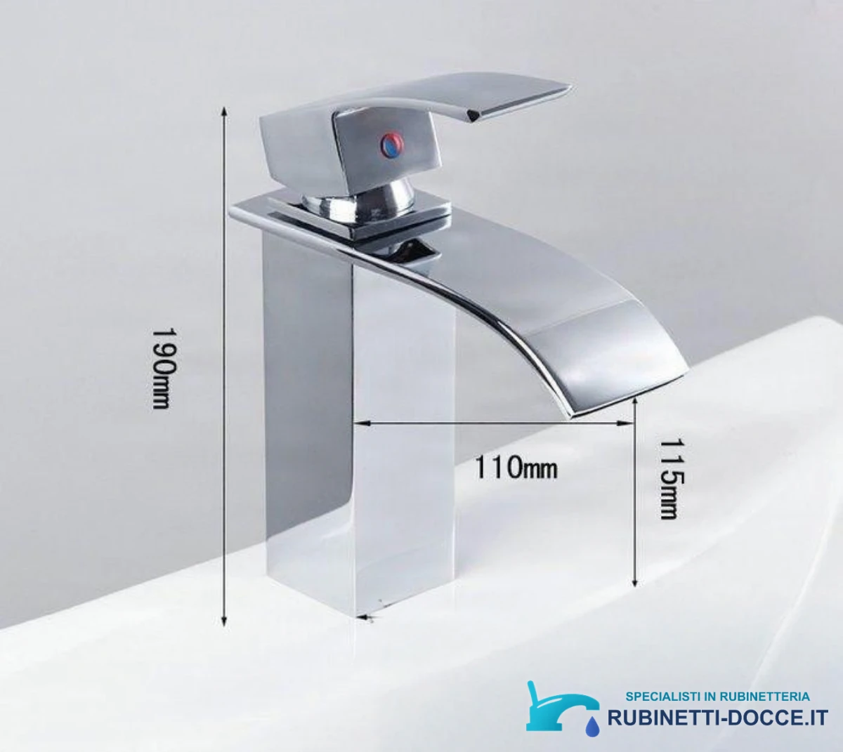 Miscelatore per lavabo EYN103 in ottone con bocca a cascata, disponibile in più finiture
