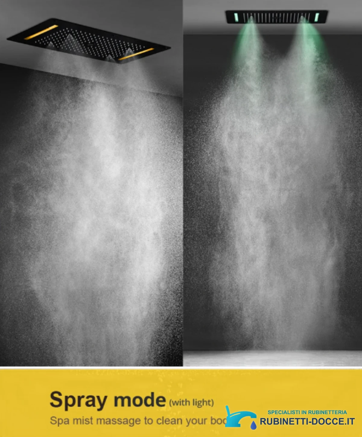 Sistema doccia a incasso ELITE EDITION BCS1557 termostatico con LED, getto a cascata e idromassaggio, nero e nero opaco