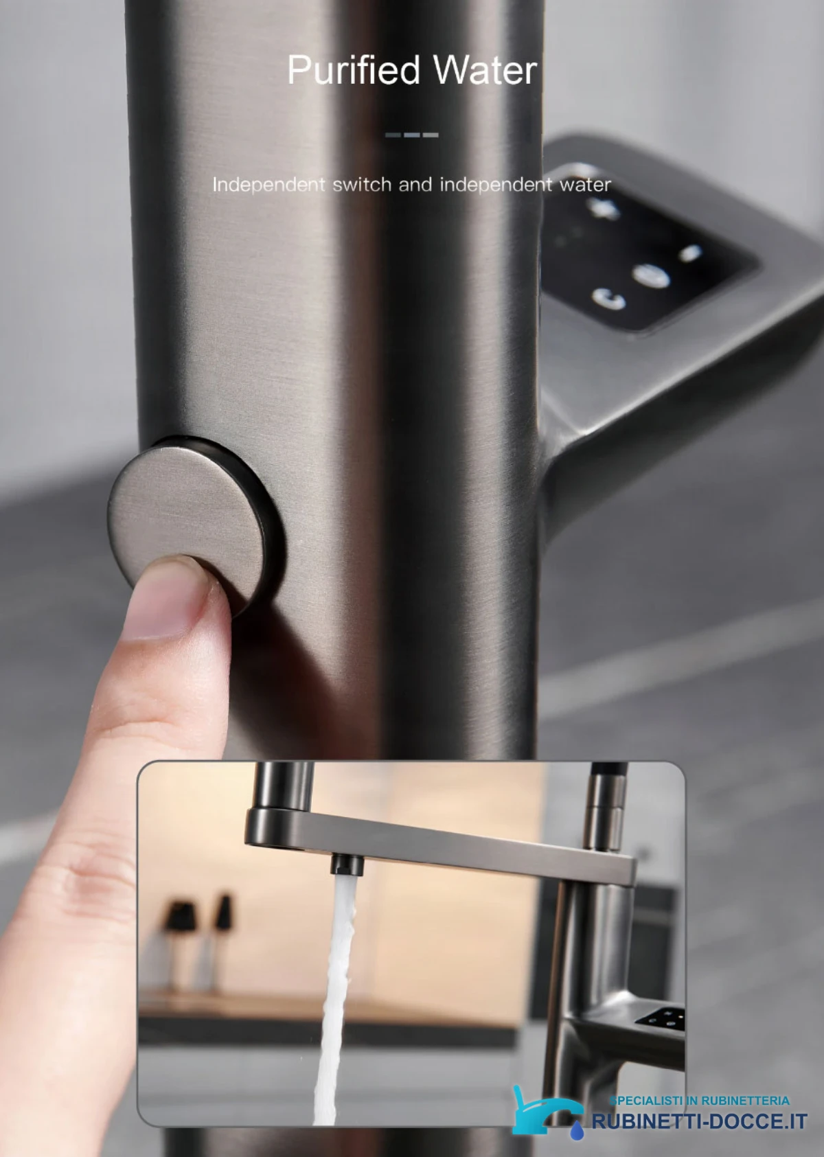 Miscelatore da cucina di lusso ELITE EDITION KFS1814 con sensore ed erogazione di acqua filtrata in grigio scuro