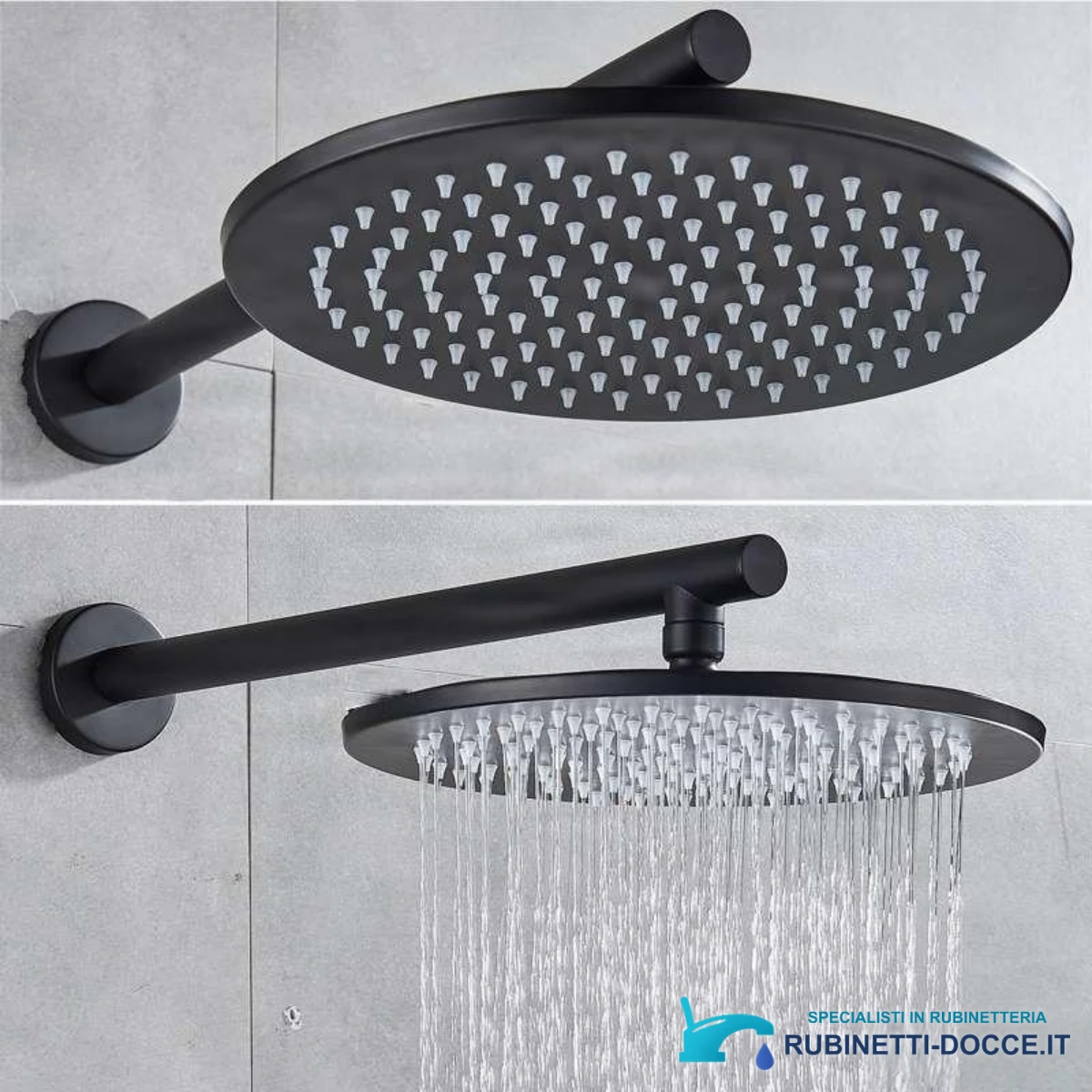 Sistema doccia a incasso EYN BP1225 a due uscite, finiture nero opaco, nero e nero opaco con ugelli bianchi