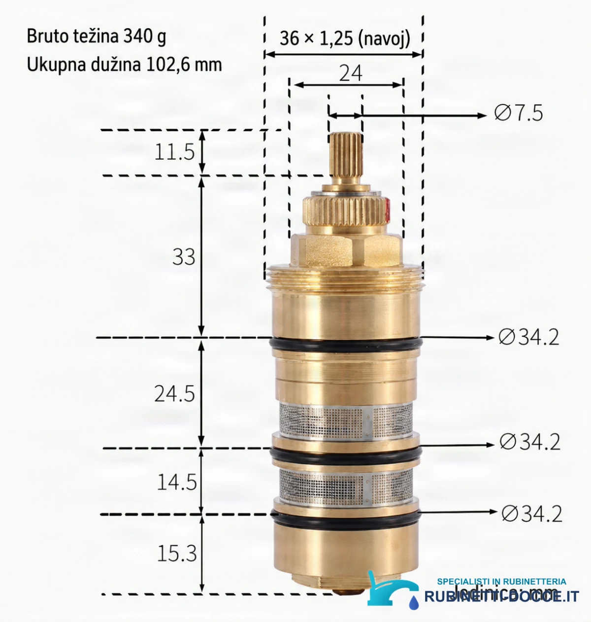 Disegno tecnico elemento PRO20071 (102,6 mm, Ø34,2 mm, filetto 36×1,25)