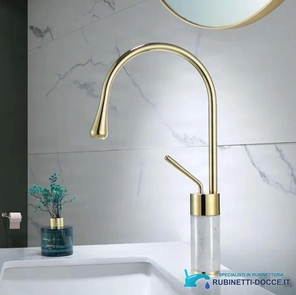 Miscelatore per lavabo EYN BF0954 da piano in ottone con bocca girevole, in più finiture tra cui oro spazzolato e nero