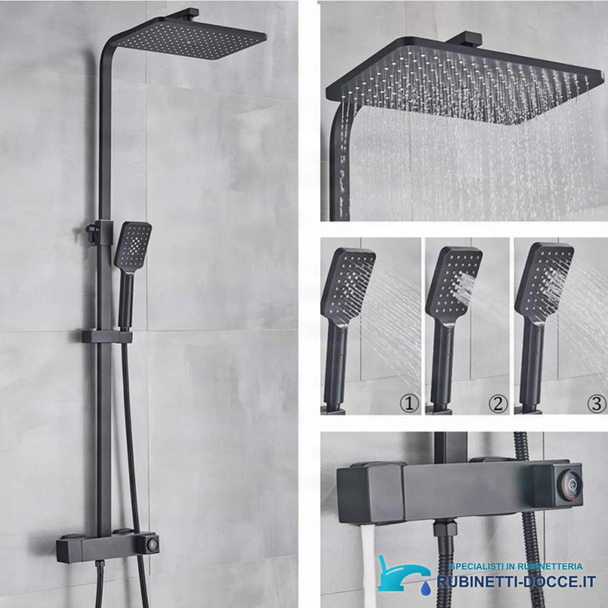 Sistema doccia esterno BT1048 termostatico con cascata, più finiture