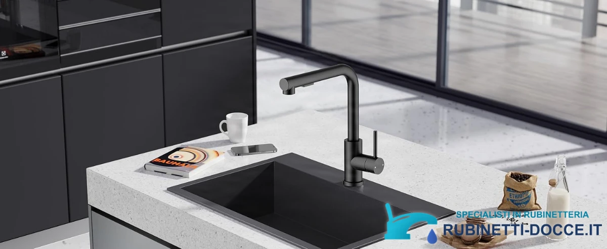 Low-Pressure Kitchen Tap, Single Lever Hot and Cold Water Tap, Tap with 3 Connections for Boilers, Suitable for Boilers and Under-Sink Boilers, Mat Zwart