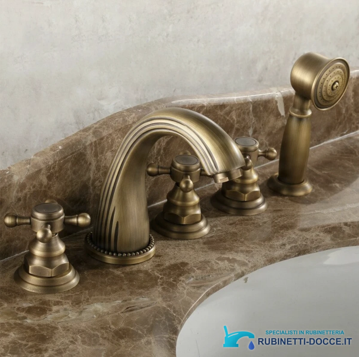 Rubinetteria antica da piano AQM1137 – bocca ad arco e manopole a croce