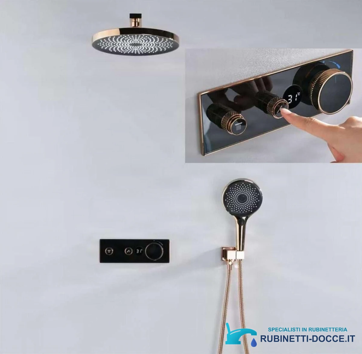 Sistema doccia termostatico a incasso ELITE EDITION BCS1603 con schermo, in più finiture tra cui nero e nero opaco