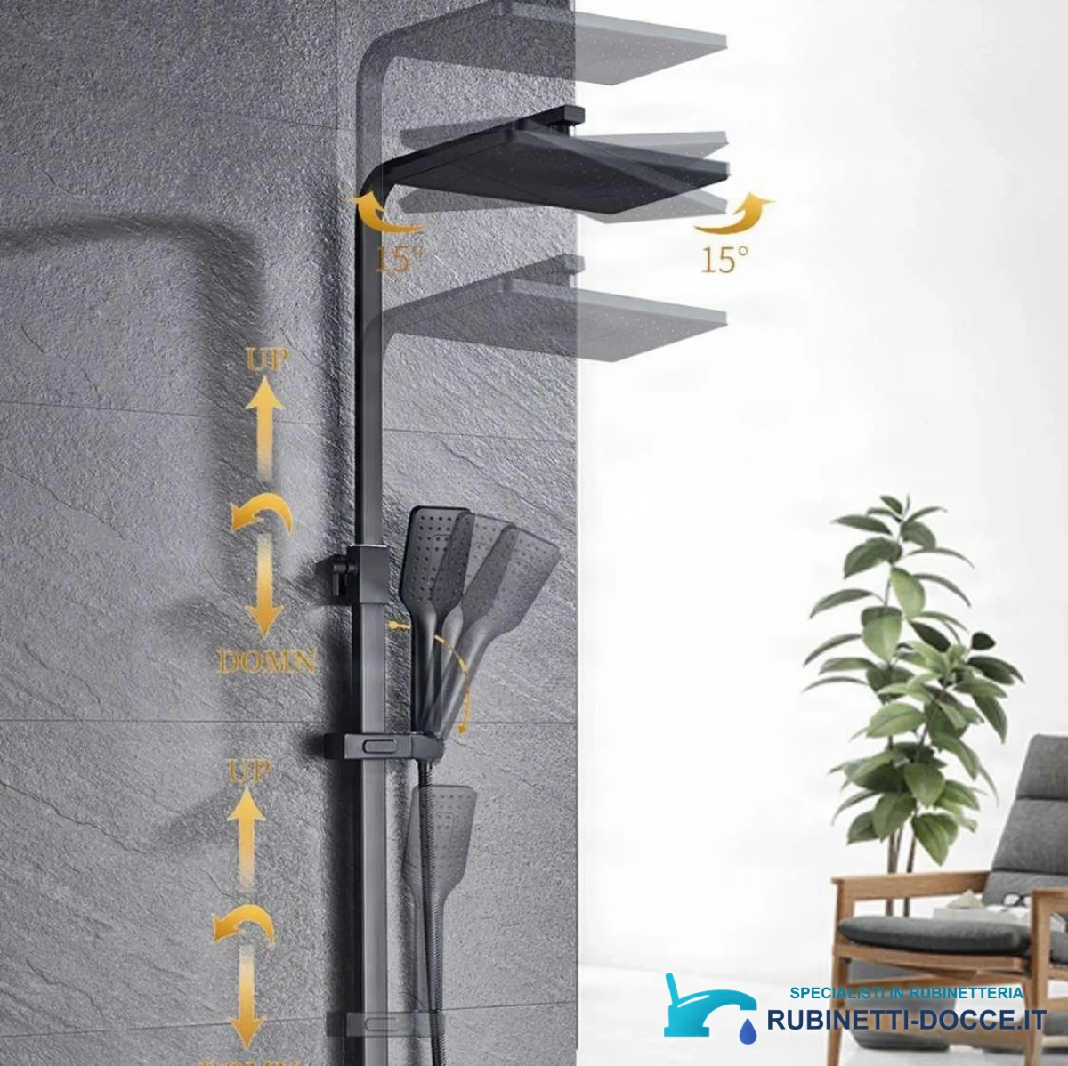 Sistema doccia esterno BT1048 termostatico con cascata, più finiture