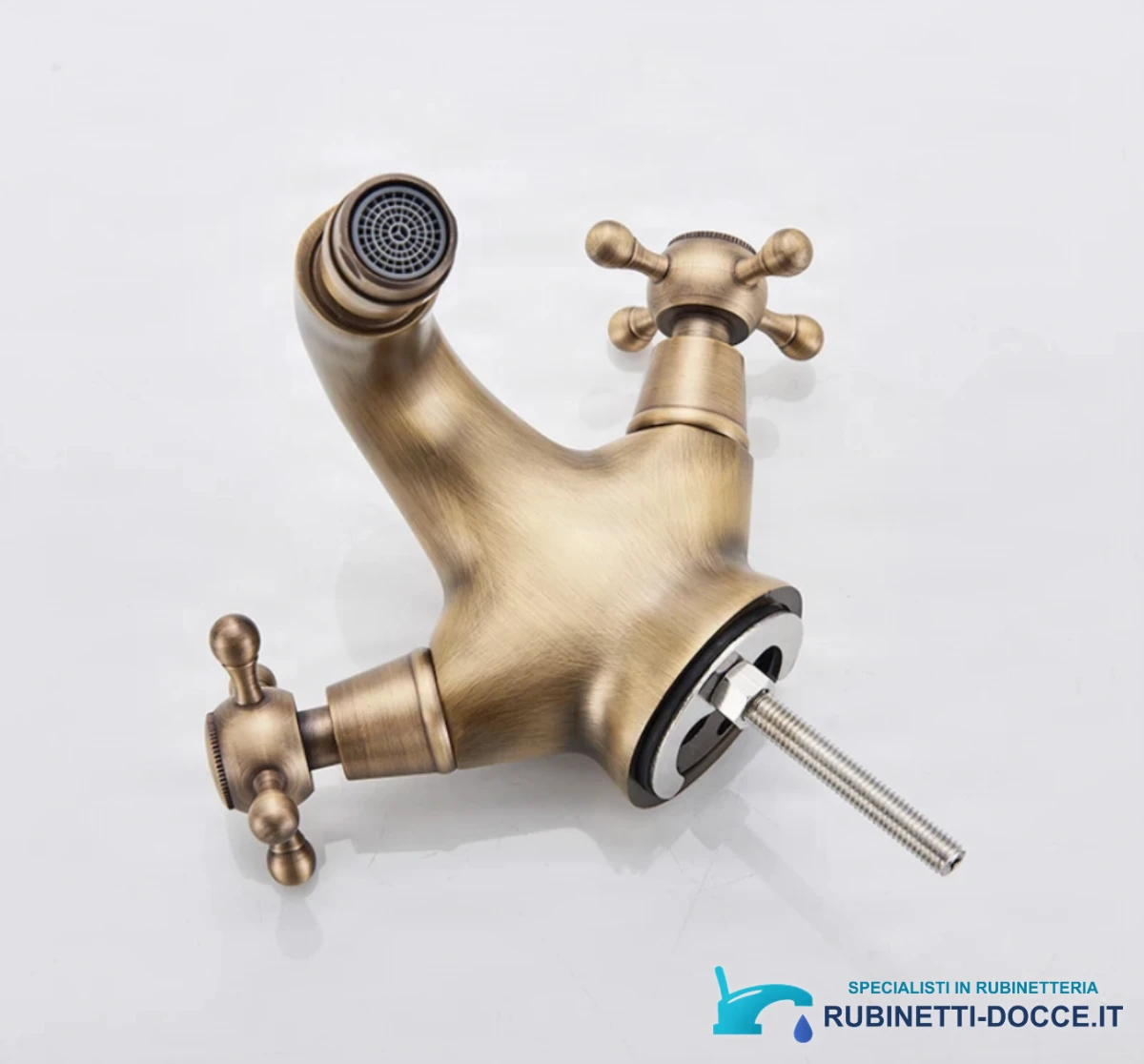 Rubinetto bidet antico AQB1144 con bocca, manopole a croce e fissaggio