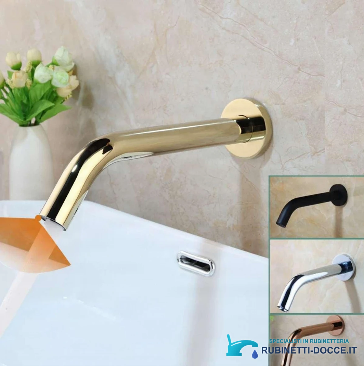 Rubinetto a parete con sensore BWS1254 in finitura oro lucido