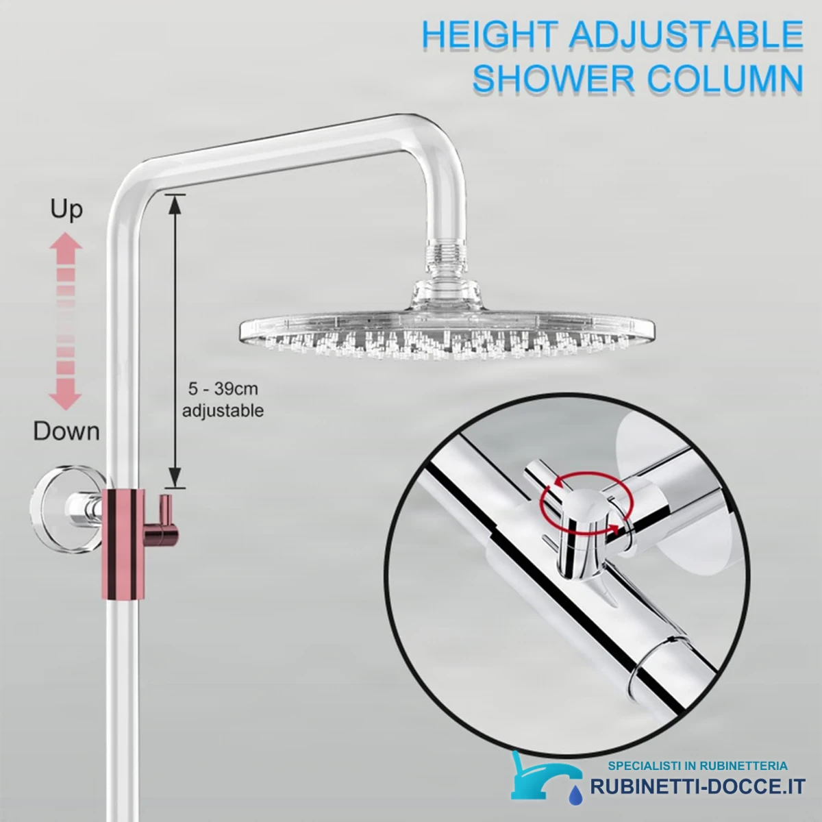 Specifiche sistema doccia Rainsworth ELITE EDITION BSE1603: colonna regolabile in altezza