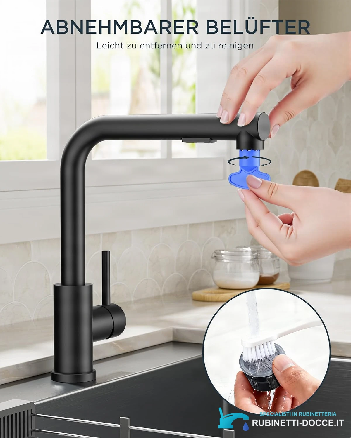 Low-Pressure Kitchen Tap, Single Lever Hot and Cold Water Tap, Tap with 3 Connections for Boilers, Suitable for Boilers and Under-Sink Boilers, Mat Zwart