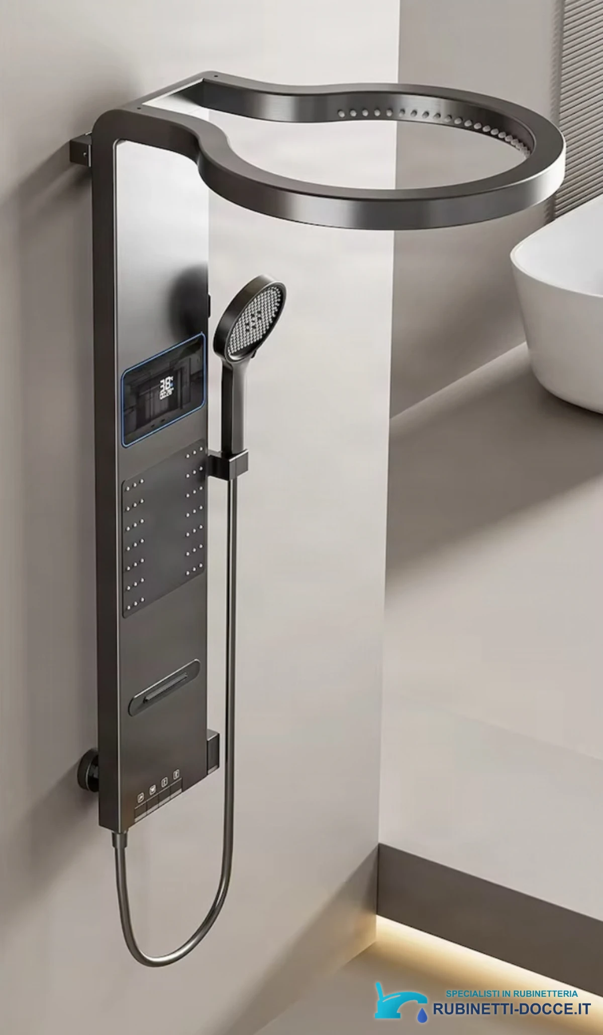 Pannello doccia ELITE EDITION BSE1424 a parete con LED, getti massaggianti e finiture grigio grafite, grigio scuro e oro