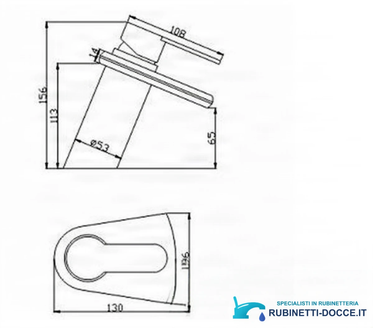 Disegno tecnico del rubinetto lavabo EYN 0359 (156 × 130 × 96 mm)
