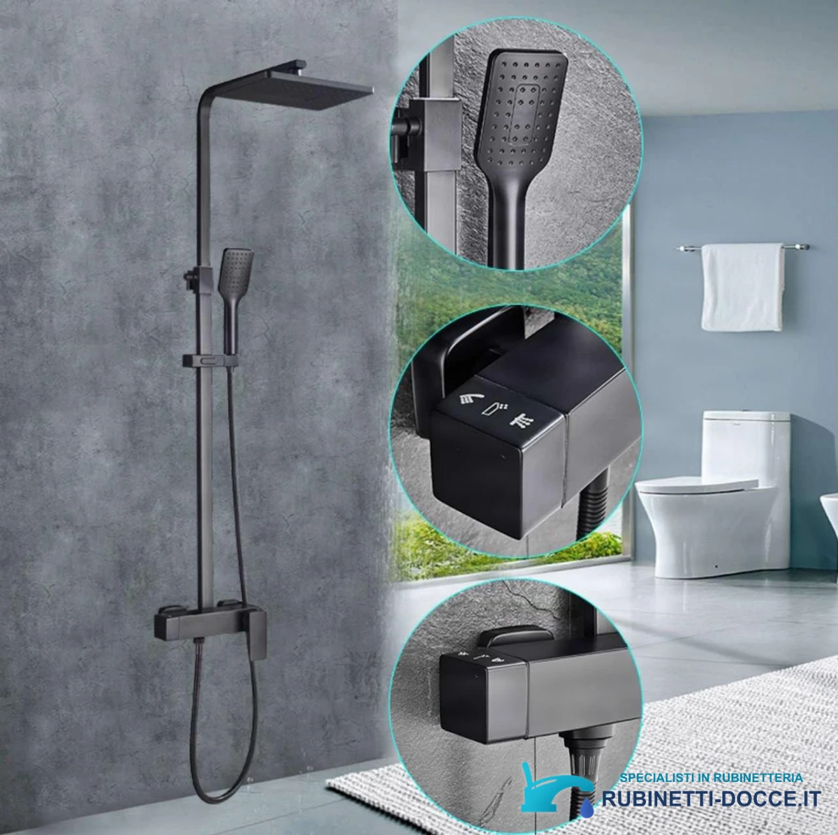 Sistema doccia esterno BT1048 termostatico con cascata, più finiture