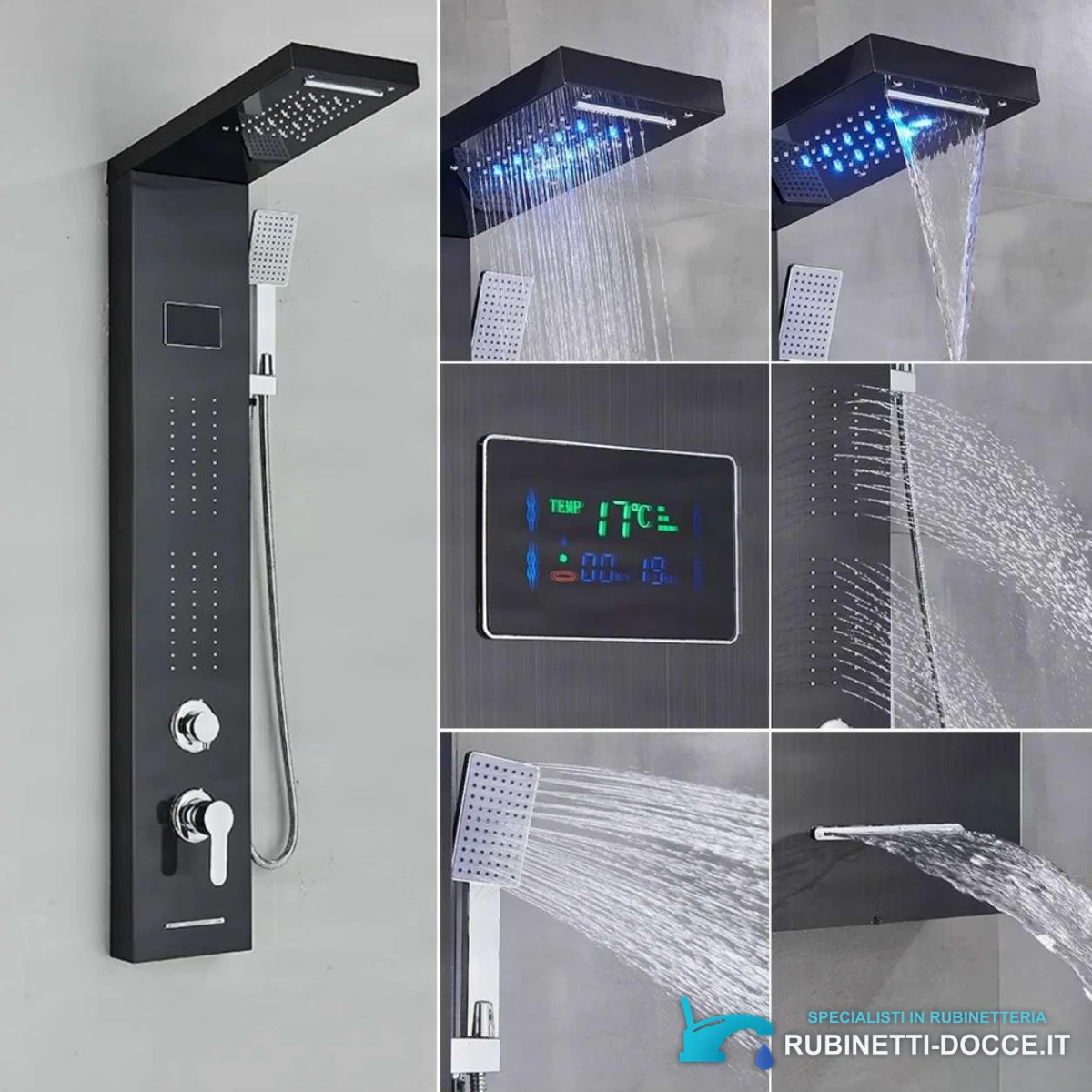 Pannello doccia LED di lusso BSP1912 in nero opaco