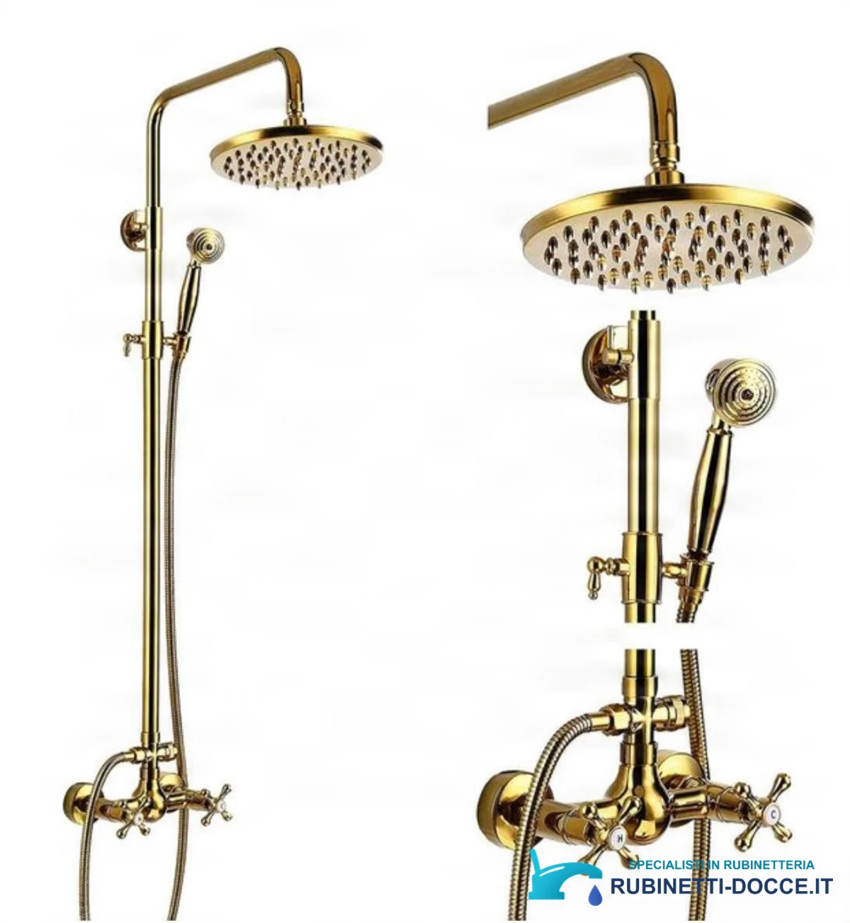 Sistema doccia TN1700 da esterno in ottone con LED, getti multipli e finiture multiple