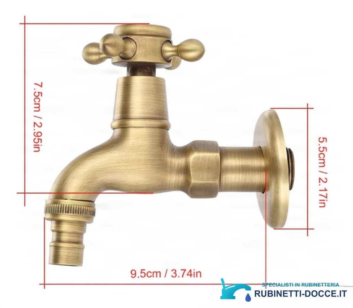 Rubinetto da parete per bagno EYN CW1530 in ottone, più finiture e lunghezze da 9,5 o 12,5 cm