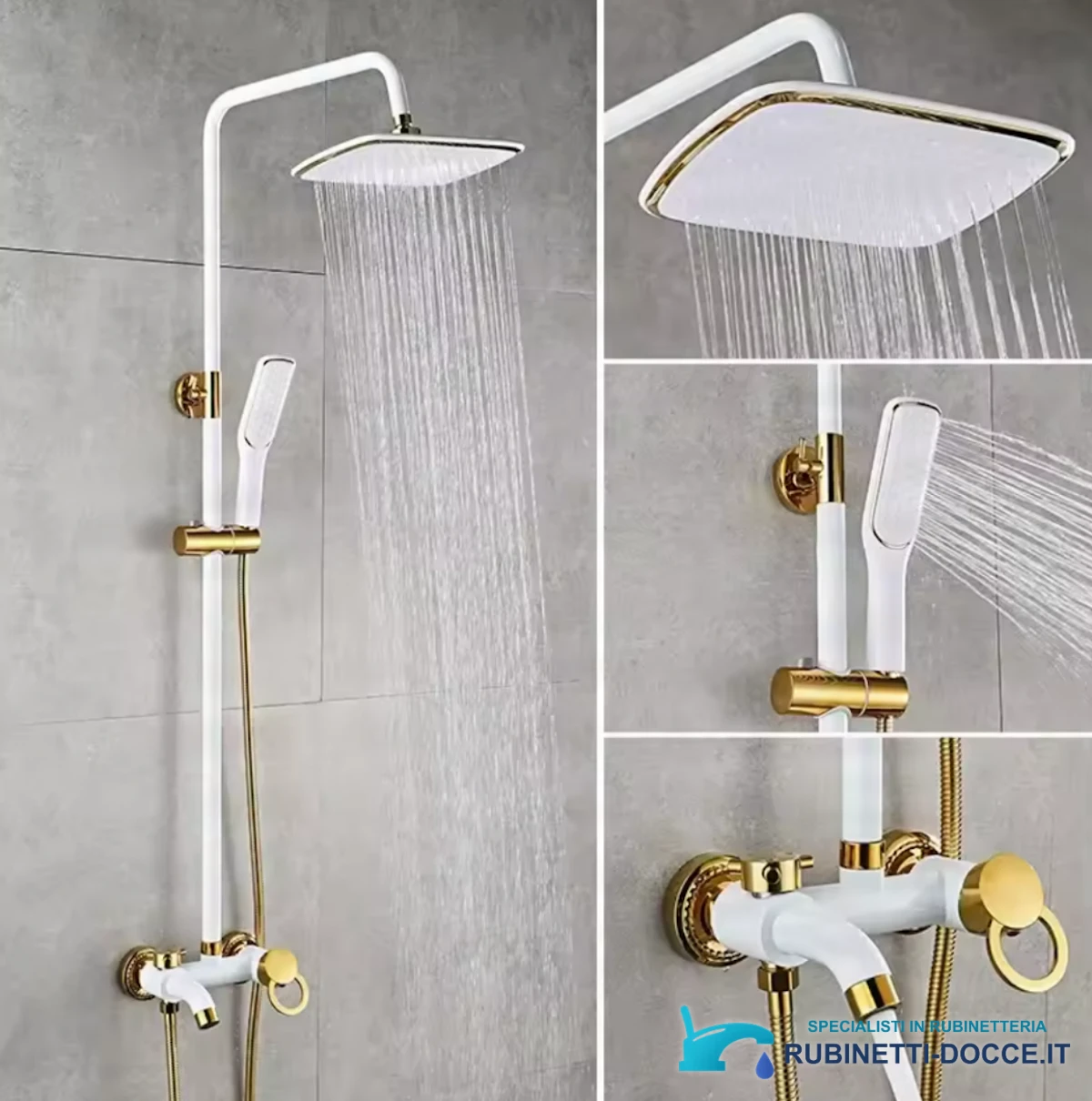 Sistema doccia a parete EYN BSE1250 bianco lucido con dettagli color oro