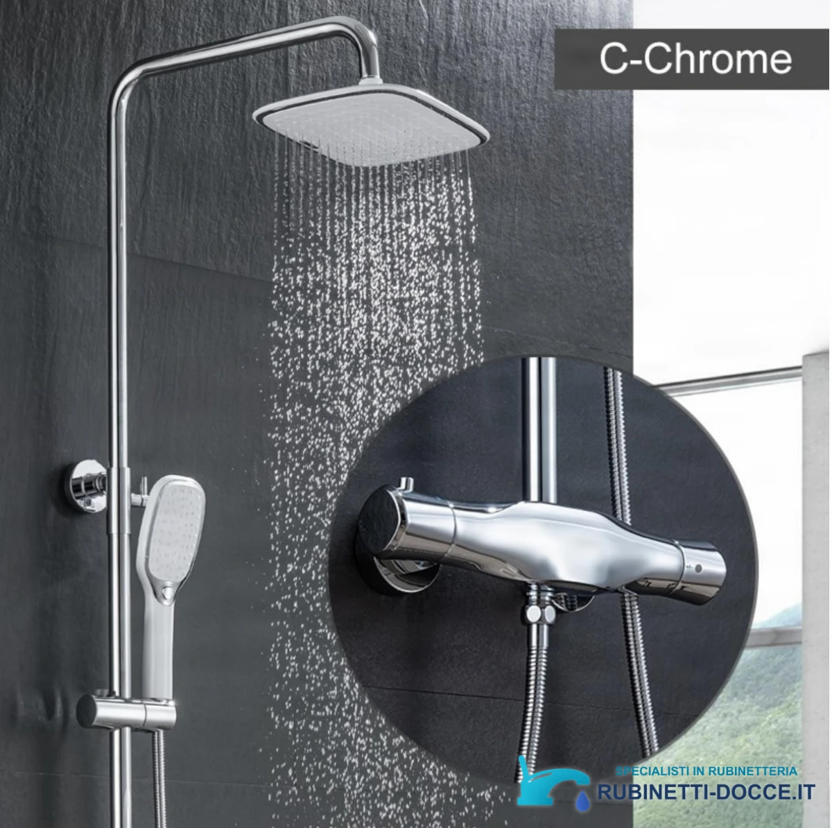 Sistema doccia termostatico esterno EYN TB1845 con bocca a cascata in più finiture